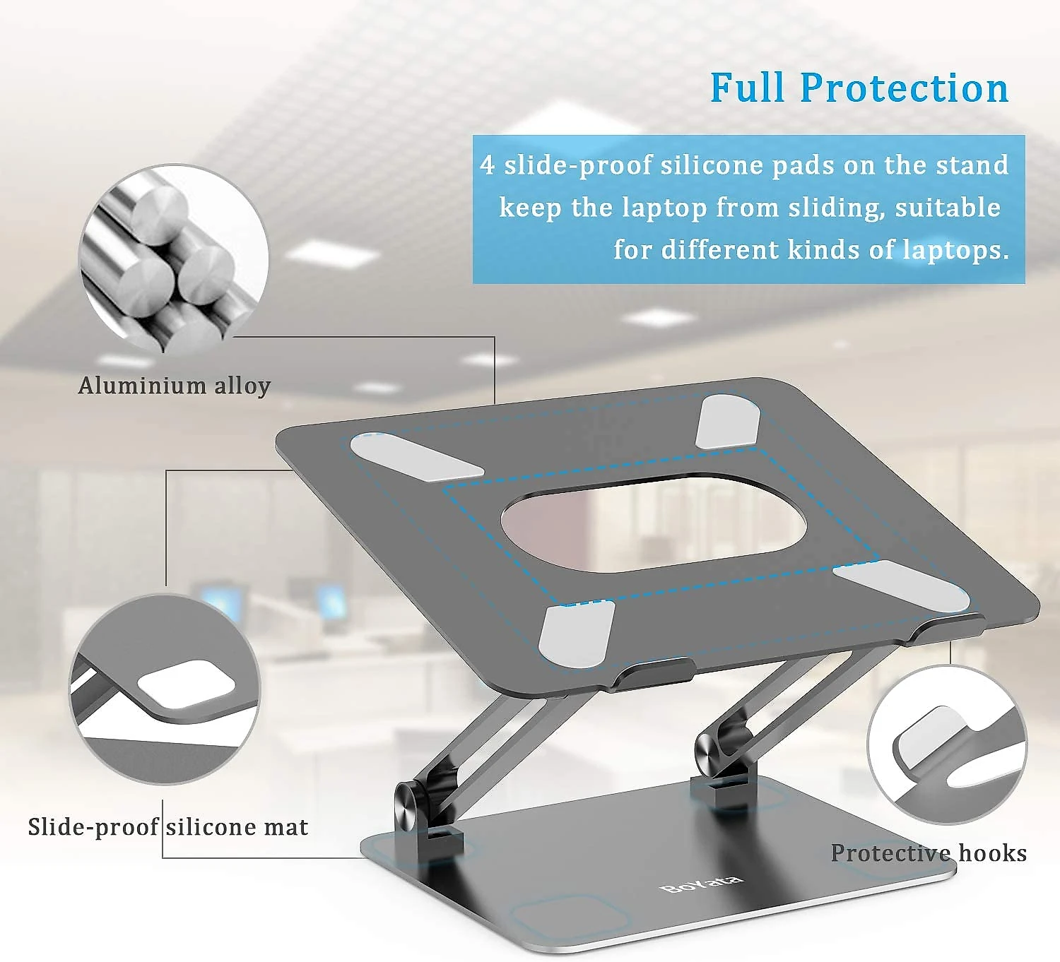 Suporte Ergonômico Laptop Boyata Ajustável Dobrável 2844Cm Prata