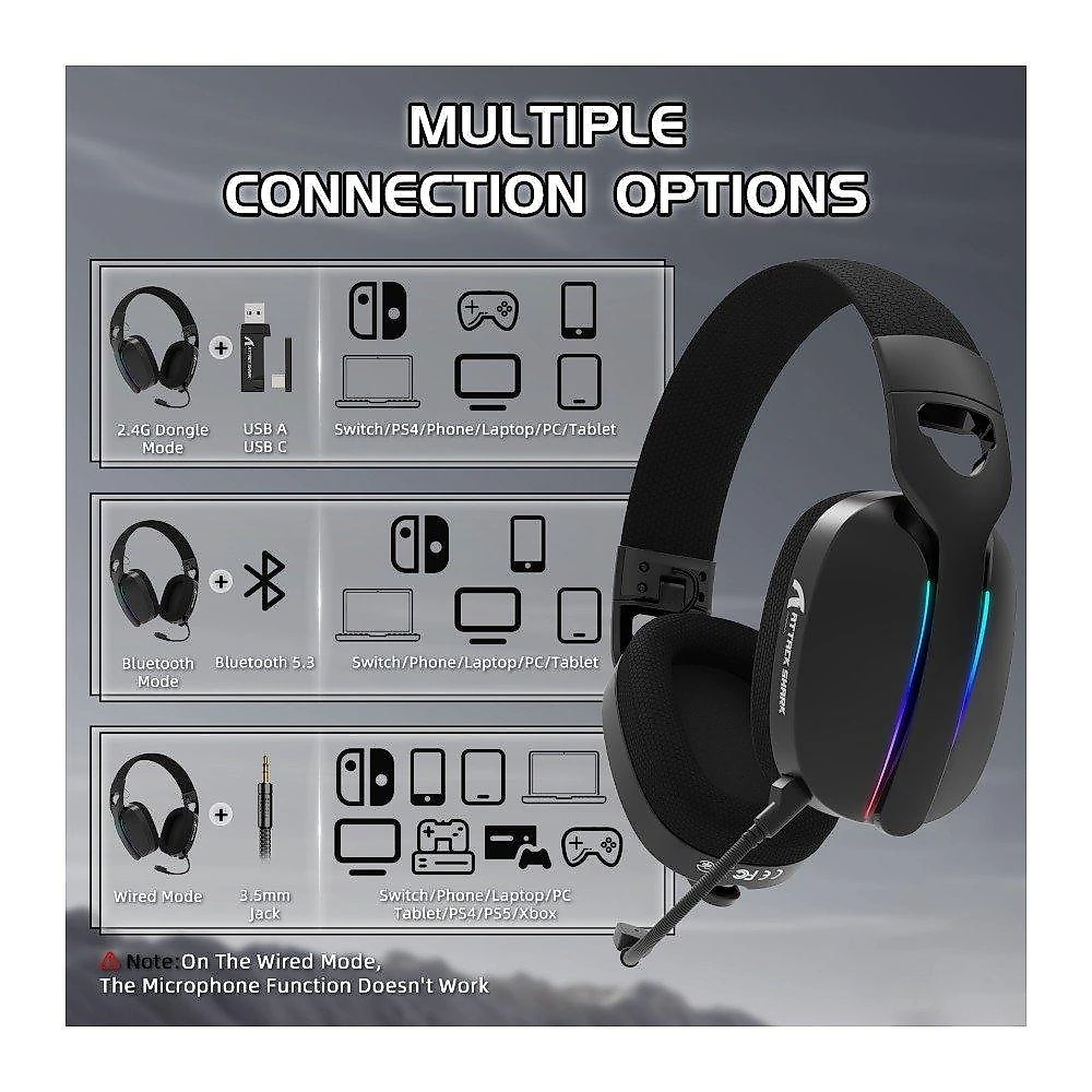 Headset Gamer Sem Fio Attack Shark L90, Bluetooth, High Fidelity, Preto - L90