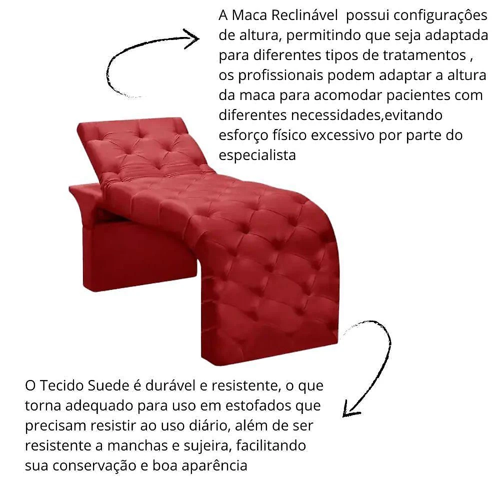 Maca Estofada Estética Cílios Regulável Spa Suede Ana Clara Vermelho