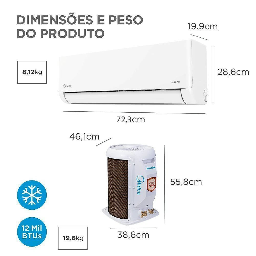 Ar condicionado split inverter midea lite 12000 btus frio 220v 38tbvca12m5