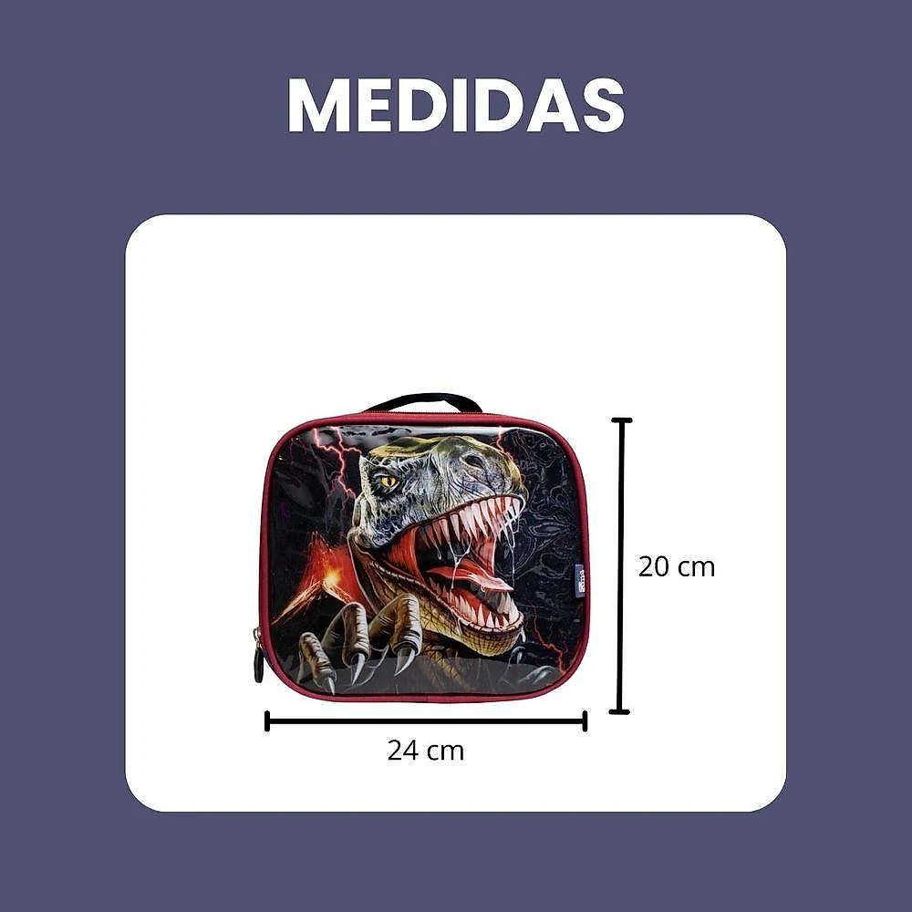 Kit Escolar Trex Para Meninos Mochila + Lancheira + Estojo Reforçada Resistente 17' - Trex Attack Azul Escuro