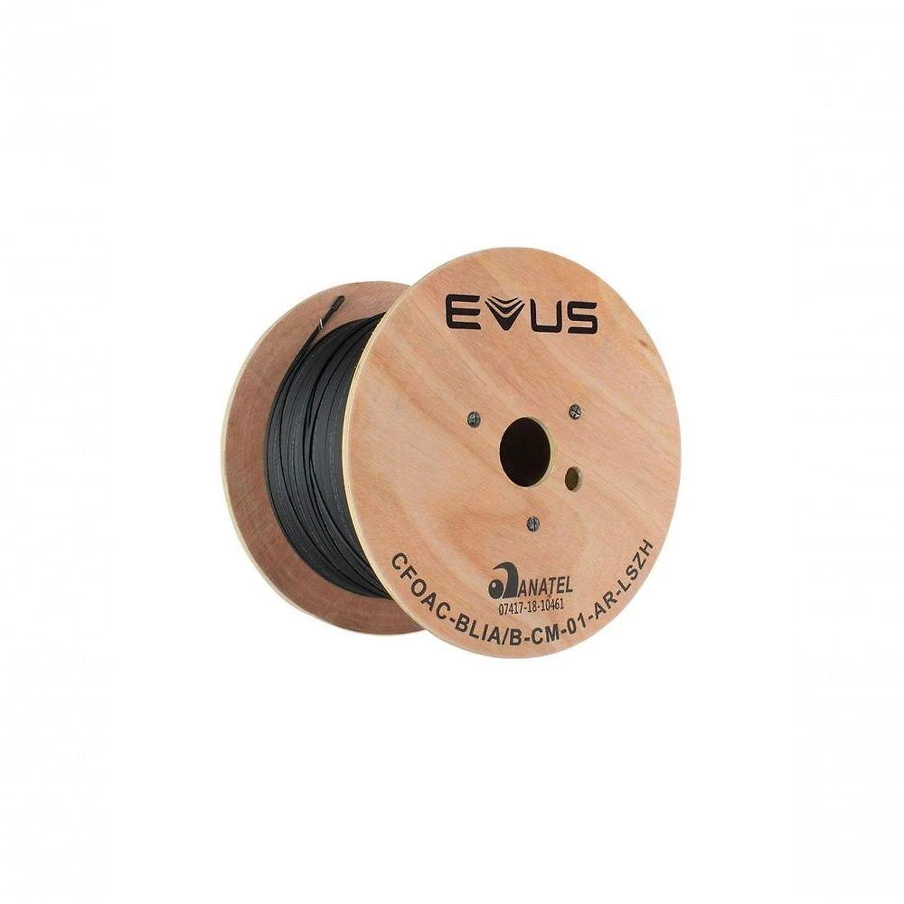 Cabo de Fibra Óptica Standard Drop Flat 1KM 1FO Monomodo para Redes FTTH com Revestimento LSZH Evus