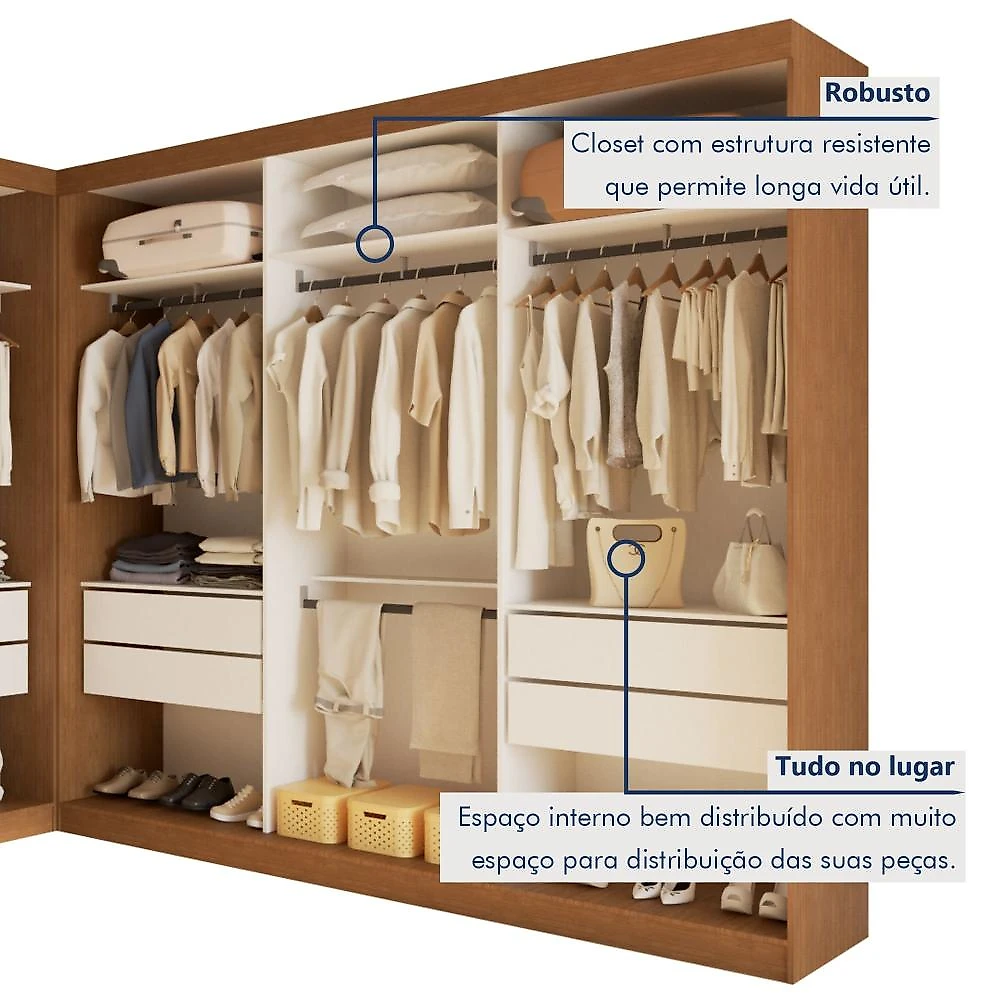 Closet Casal sem Portas 8 Gavetas Paris Duo Premium Carvalho