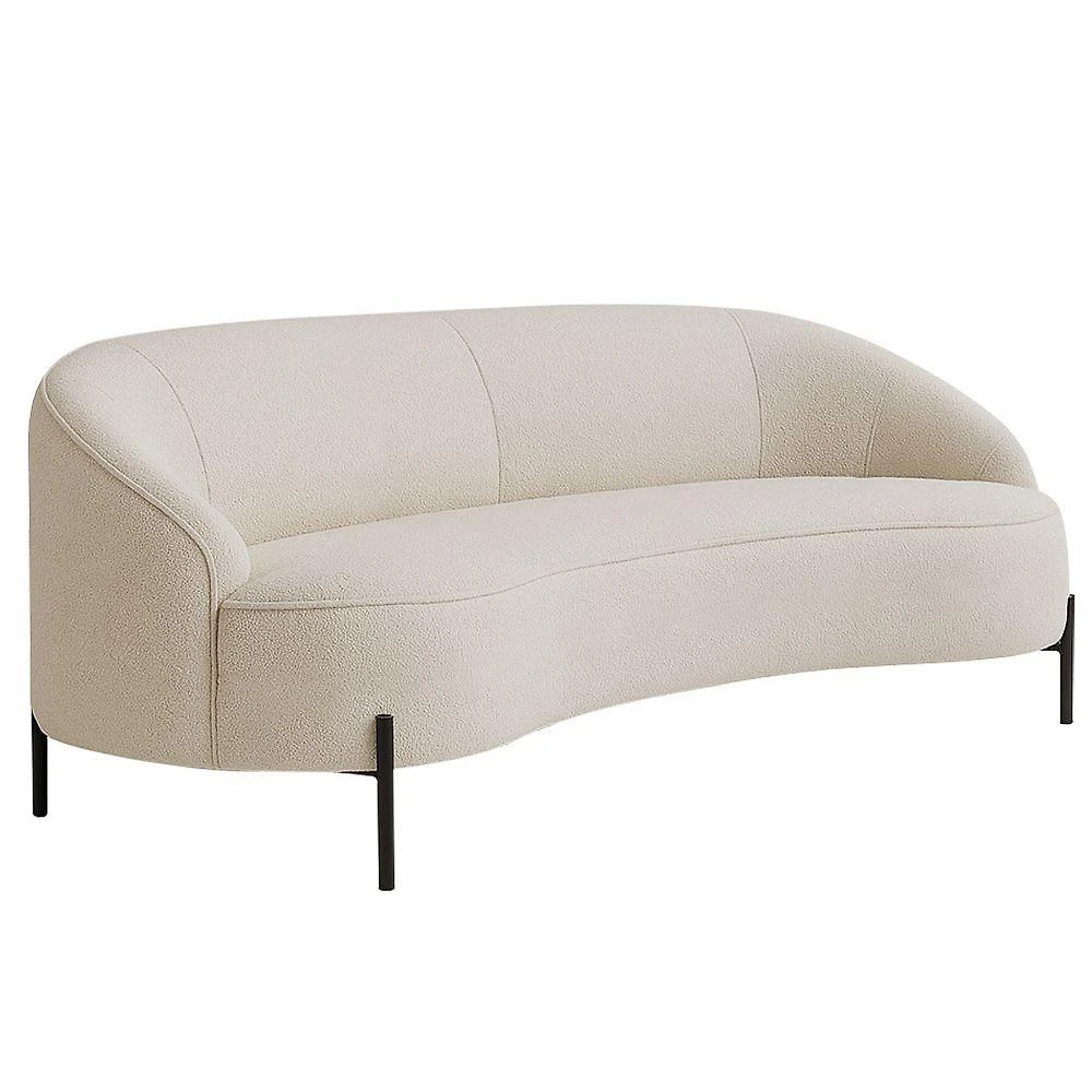 Sofá Curvo Porto 03 Lugares 180cm Pés Preto Bouclé Off White - Nexta Casa