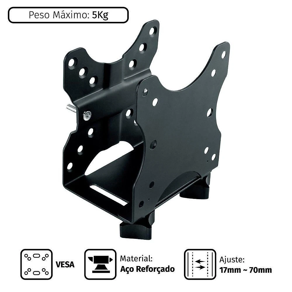 Suporte para Mini Pc Nuc Universal PLMSC01 em Aço Reforçado com Ajuste de Largura e Montagem Vesa