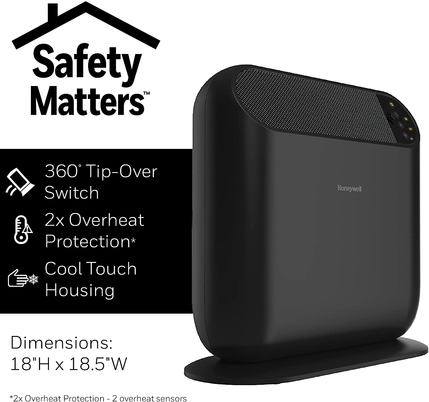 Honeywell ThermaWave Aquecedor Elétrico de Cerâmica com 2 N íveis de Potência e Termostato Ajustável 110V Preto
