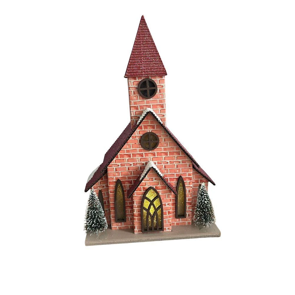 Igreja Decorativa de Natal com Led 26cm Iluminação em MDF Cinza Tok da Casa