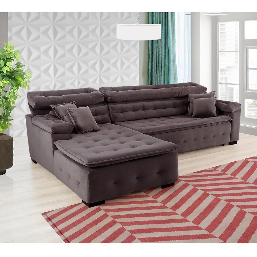 Sofá Retrátil e Chaise Orlando 240x210 marrom
