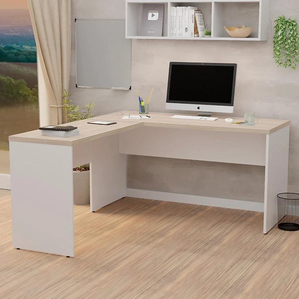 Mesa de Escritório em L 160x60cm + Cadeira Ergonômica Reclinável com Apoio Lombar,Pistão Classe