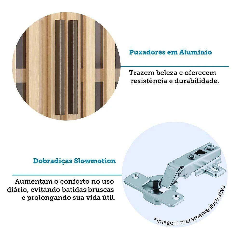 Paneleiro 100% Mdf 4 Portas 70cm Aura Luciane Móveis Carvalho-cinza Cristal
