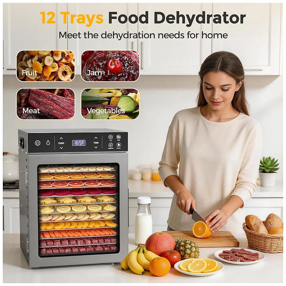 Desidratador de Alimentos Suteck Prata 12 Bandejas Aço Inoxidável Dupla Ventilação Digital 110V
