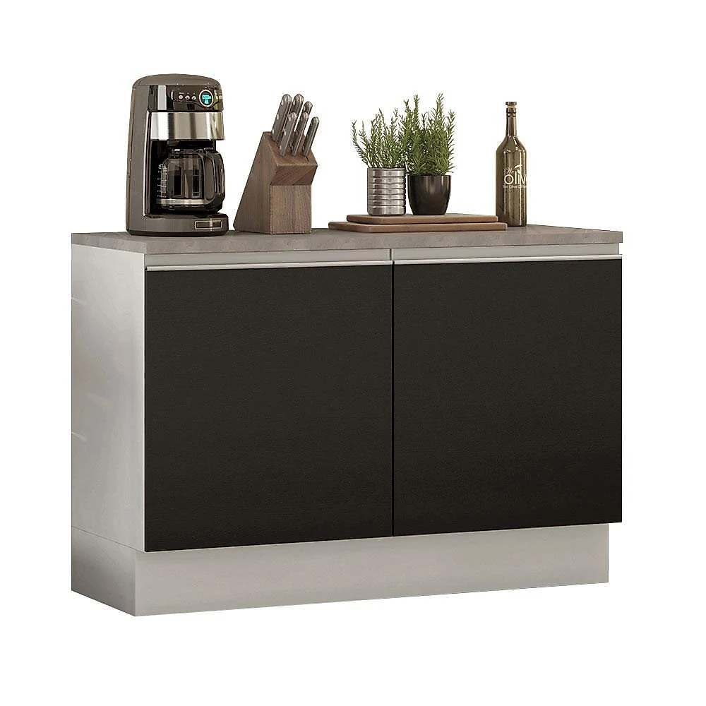 Balcão de pia armário de cozinha 120 cm 2 portas (com tampo) branco/preto glamy madesa