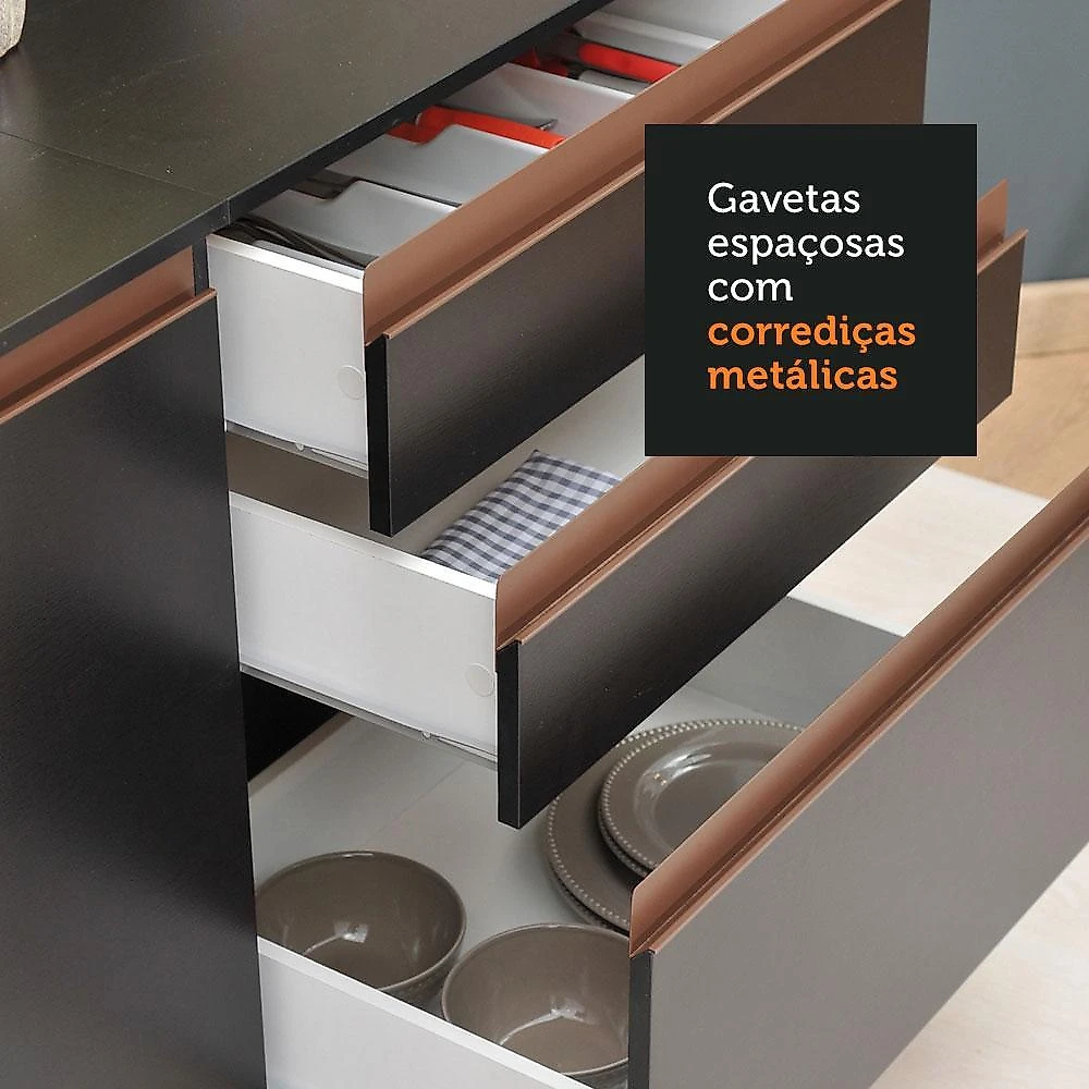 Armário de cozinha completa madesa reims 320001 com balcão e tampo - preto preto/rustic