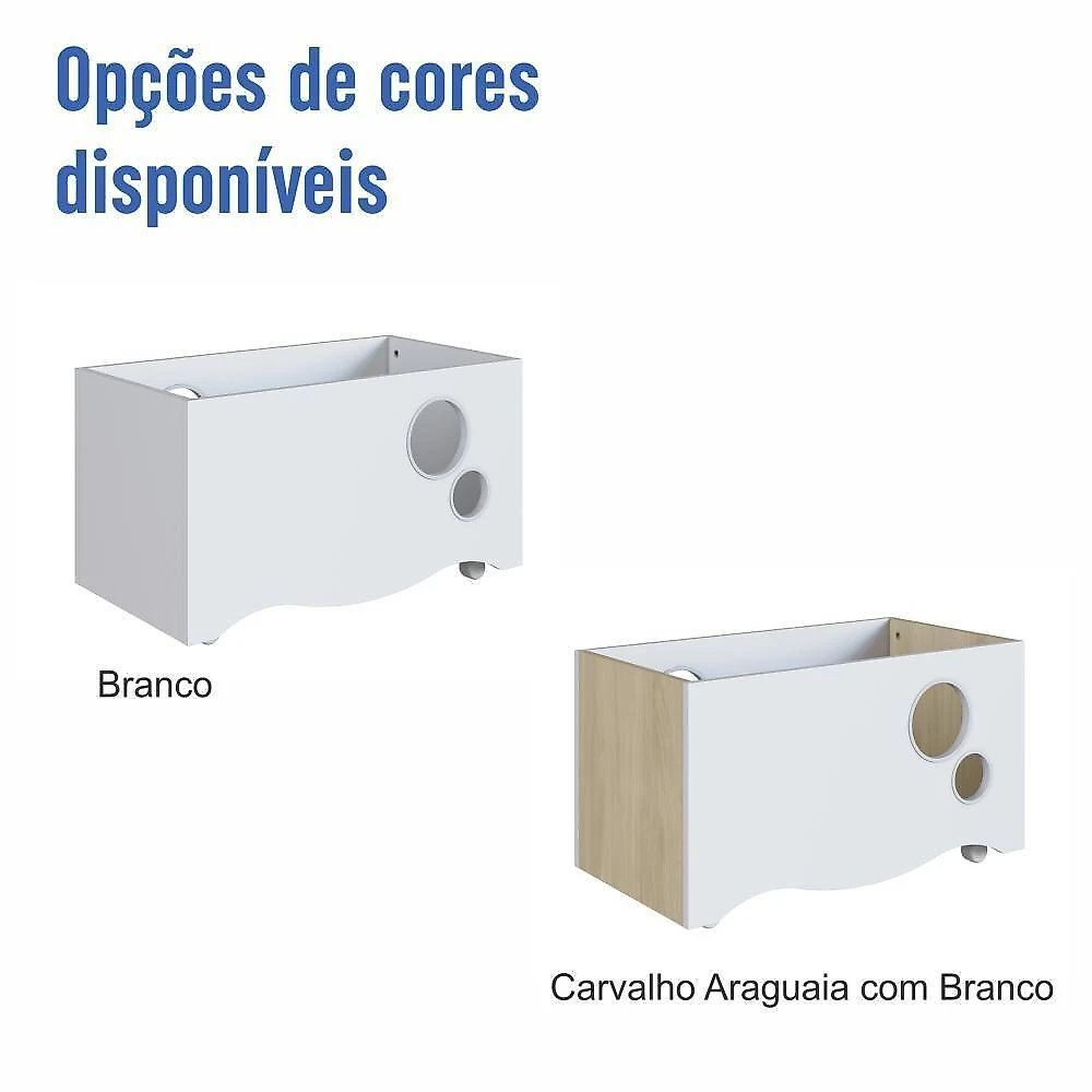 Caixa Baú Infantil Organizadora De Brinquedos E Livros Com Rodas Branco