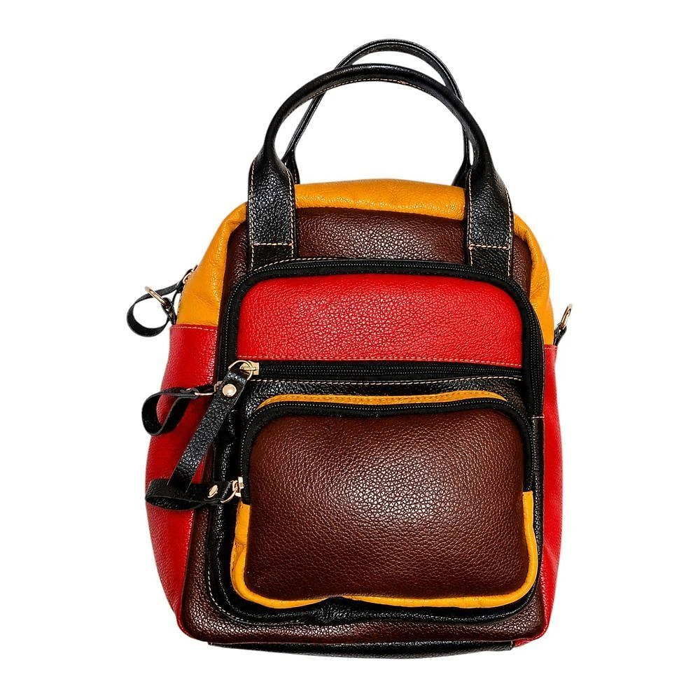 Mochila Zup Bags Multifuncional Couro Legítimo Whisky Unissex