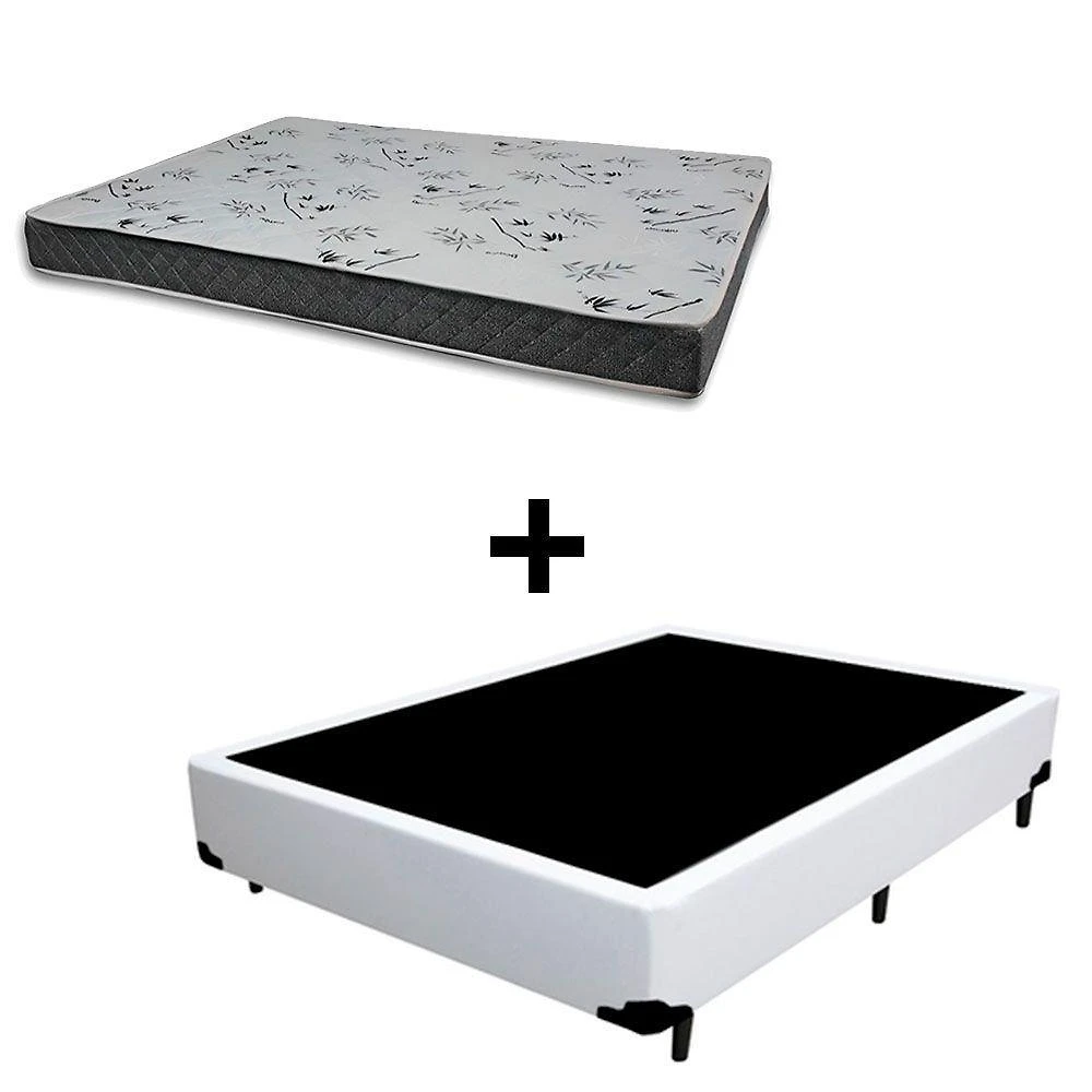 Cama Box Viúva 128 Tecido Sintético Branco Com Colchão Miller - 100% Espuma - D33 Cinza 54x128x188