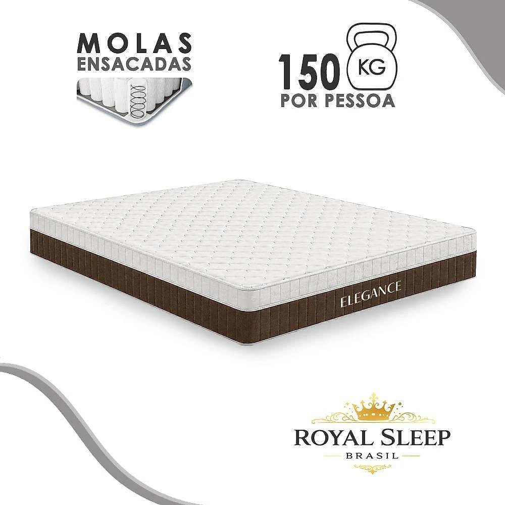 Cama Box com Colchão Queen Elegance Pillow Top Molas Ensacadas Tecido Branco Royal