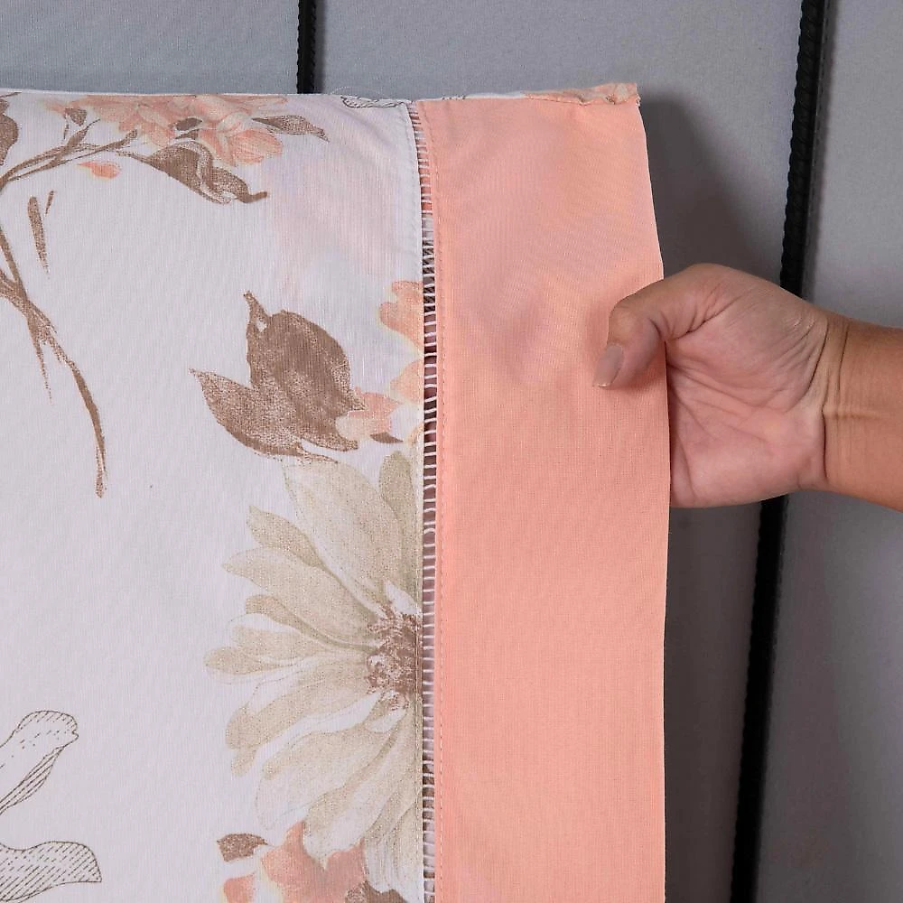 Jogo cama lençol encanto casal padrão estampado percal 180 fios c/ ponto palito 4 peças - floral - salmão