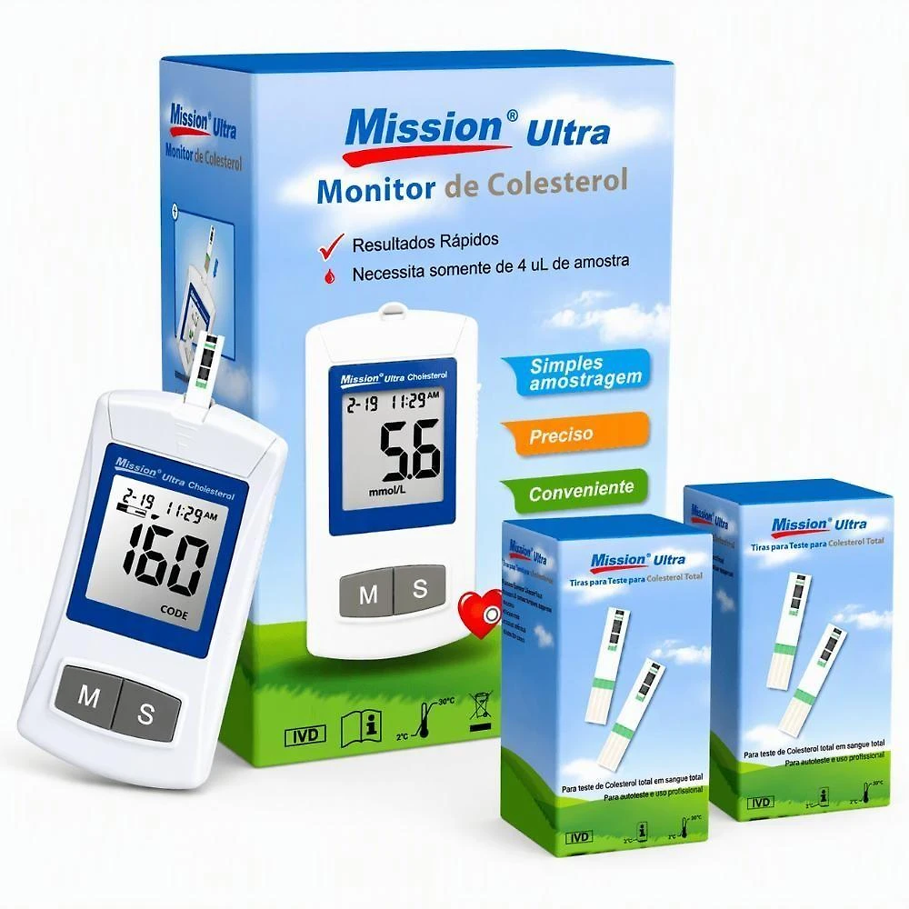 Monitor de Colesterol Mission Ultra CHOL com 10 Tiras e Tecnologia Eletroquímica 200 Resultados 10