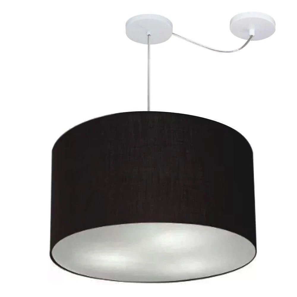 Lustre Pendente Cilíndrico Com Desvio De Centro Vivare Md-4235 Cúpula Em Tecido 45x30cm - Bivolt Preto 127/220v