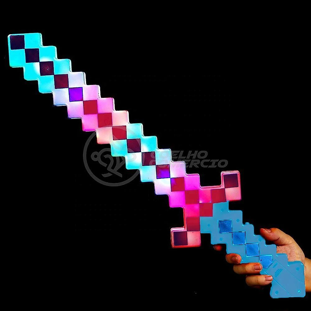 Brinquedo Espada Pixel Minecraft 58cm A Pilha Azul