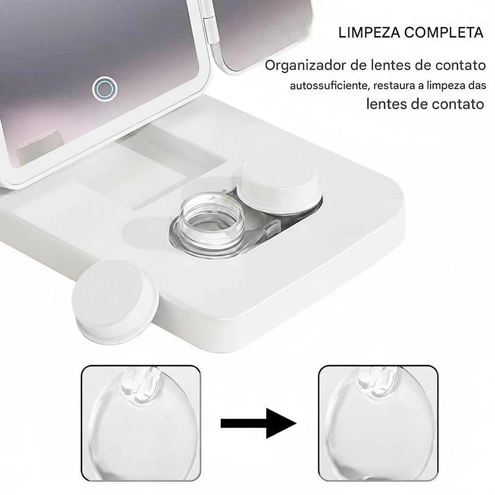 Espelho de Maquiagem BSL3895 LED 3 Cores Dobrável Branco AB Mídia