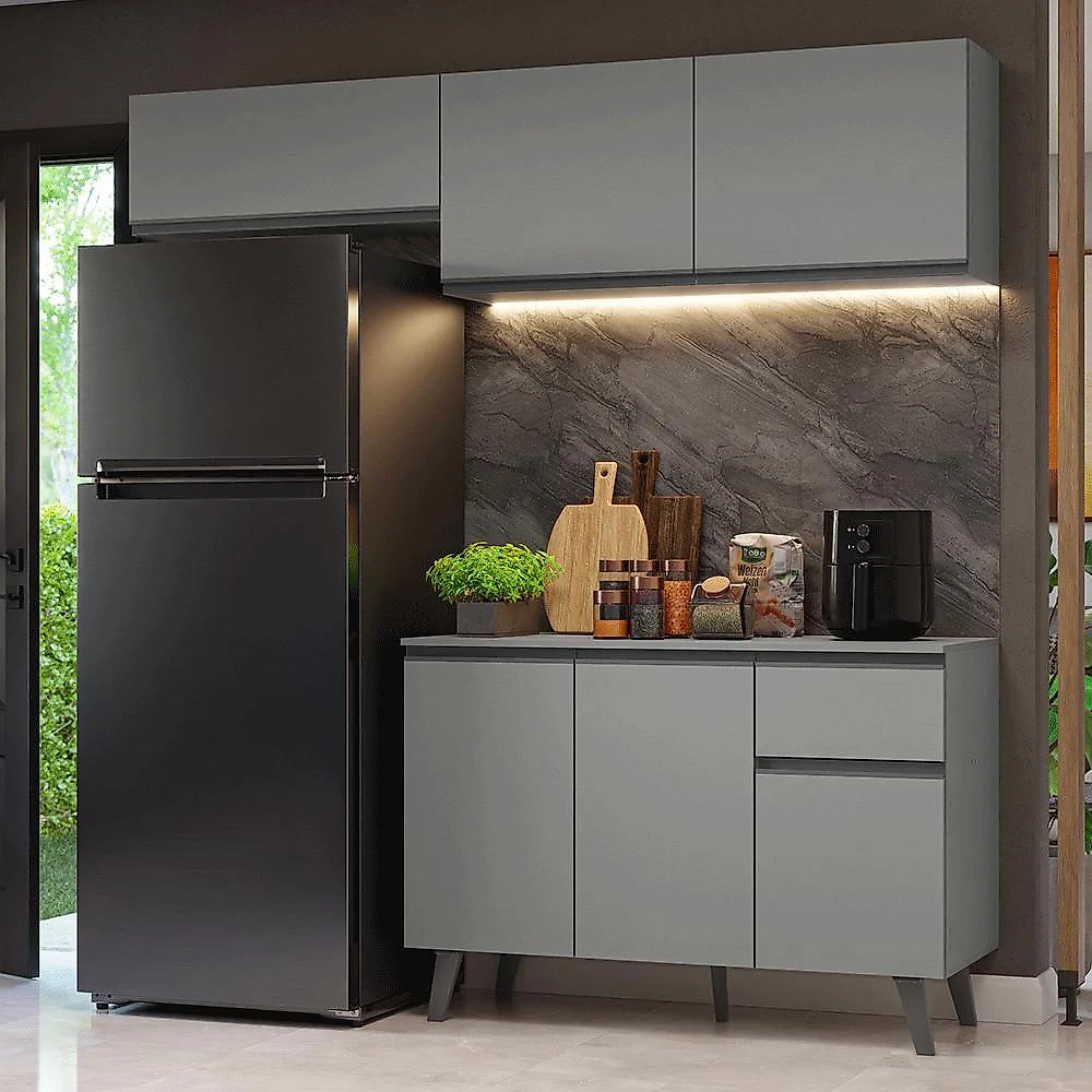 Armário de cozinha compacta 200cm cinza nice madesa 03xa