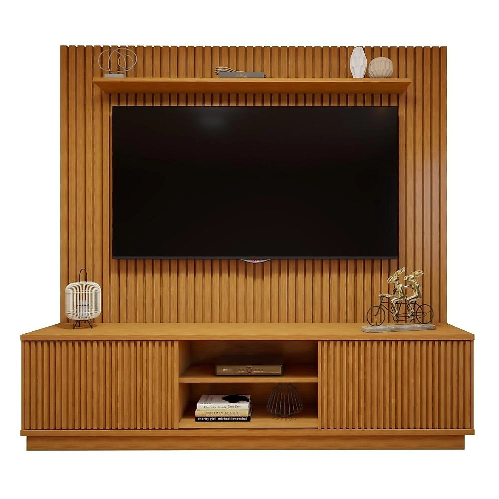 Rack com Painel para TV até 75 Polegadas Ripado 100% MDF sem Led 220cm Paris Arezzo Conjunto Rack Arezzo 220cm com Painel Ripado para Tv de até 75 Polegadas Paris Naturalle