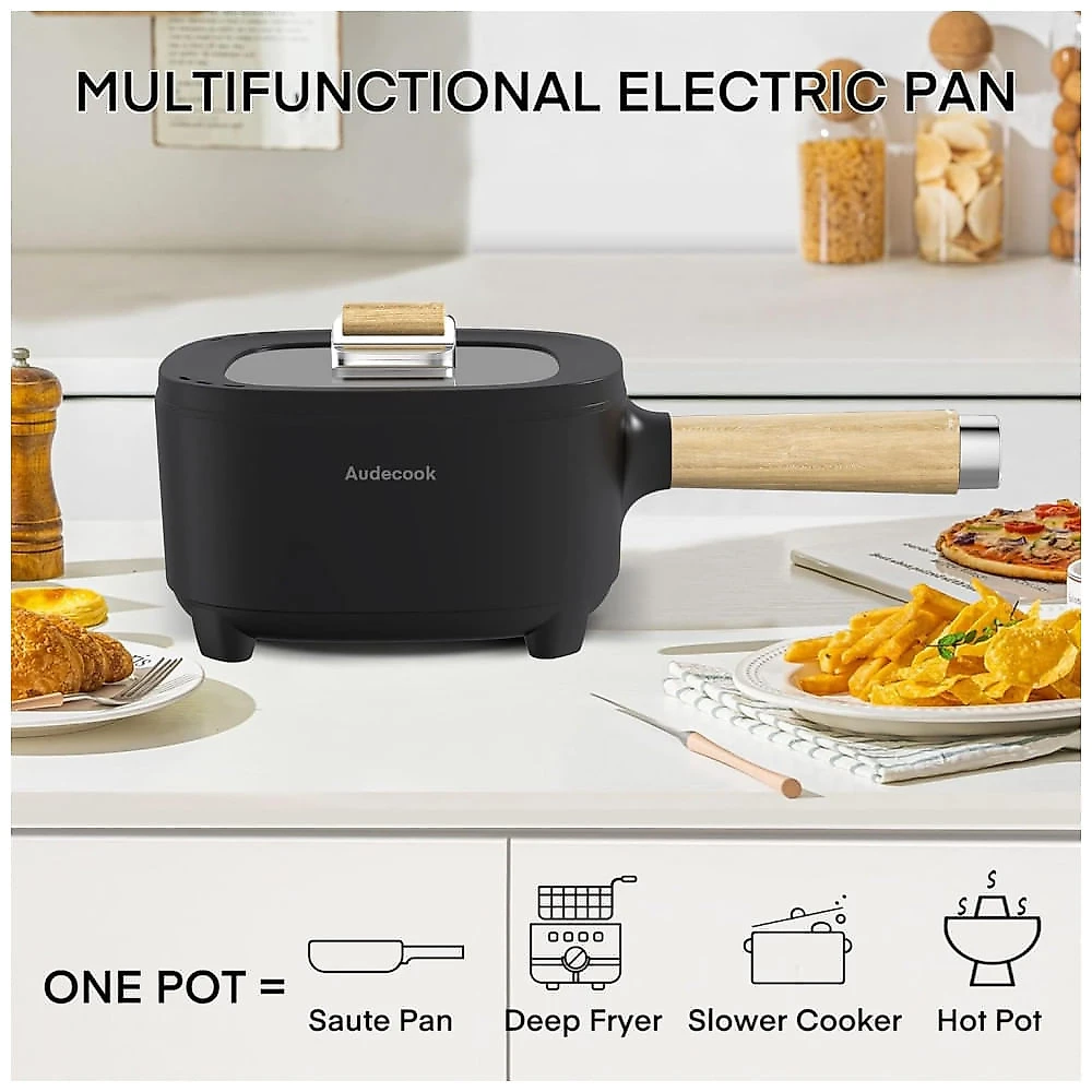 Audecook Hot Pot Electric 2L: Panela Multifuncional de 8 Polegadas com Revestimento Antiaderente e Controle de Potência Duplo