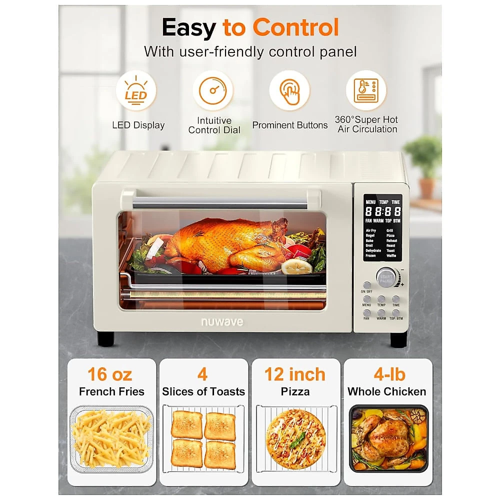 Forno Elétrico 12 em 1 com Capacidade de 19L, Material de Aço Inoxidável e Tela LCD, 110V 1800W, Nuwave, Creme 110v