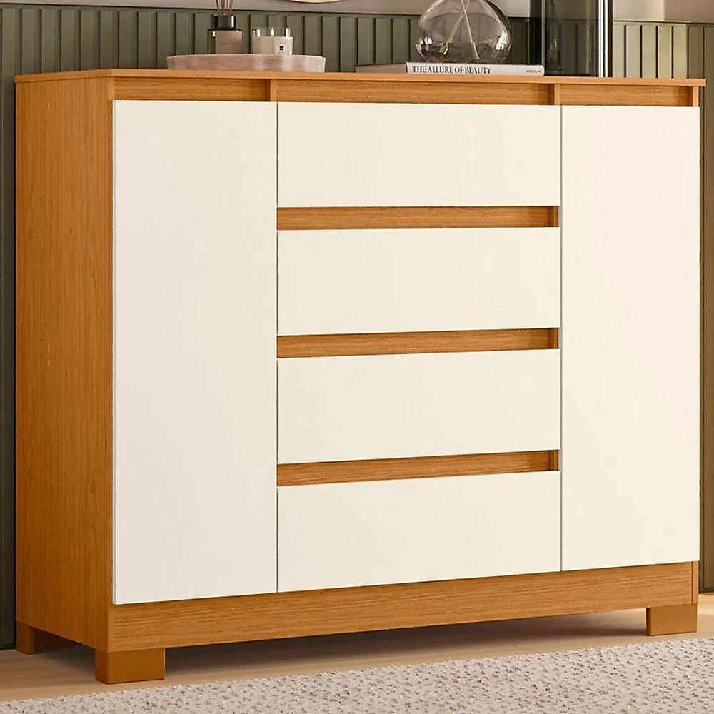 Guarda Roupa Casal New Fusion 10 Portas 3 Gavetas MDF Espelho Cinamomo Off White Albatroz Móveis
