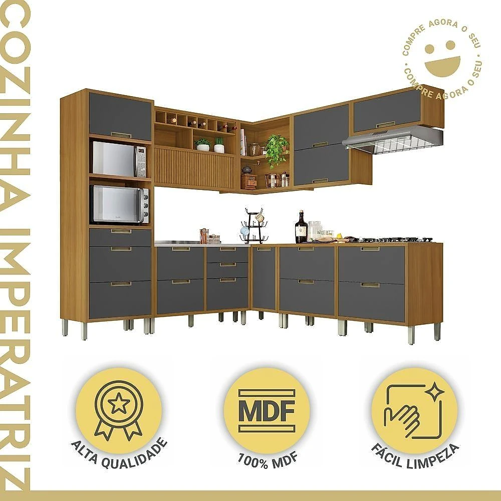 Cozinha 9 Peças ângulo Torre Quente 100% Mdf Imperatriz Nesher
