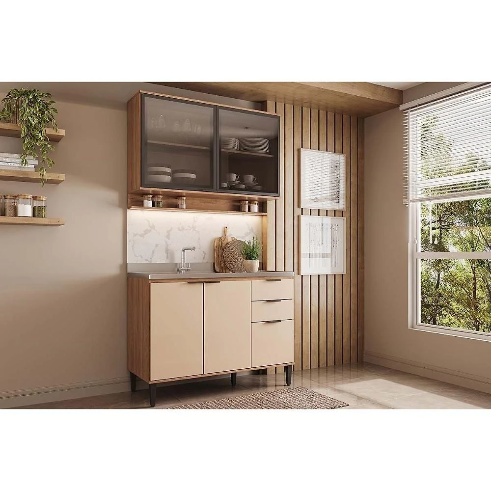 Cozinha Completa Alpha 2 Peças (1aéreo+1balcão) C2p54 Freijo-off White - Carraro