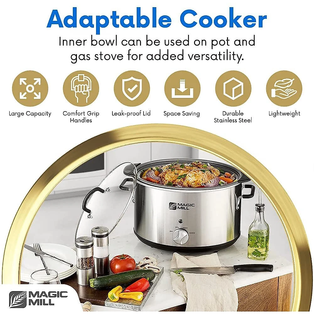 Magic Mill Panela Elétrica Multifuncional 10L Aço Inoxidável co m Controle de Temperatura 110V Prata