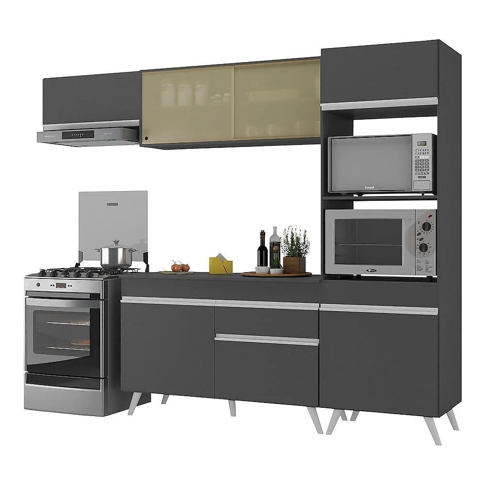 Armário De Cozinha Compacta 4 Peças Mp3691.898 Veneza Preto