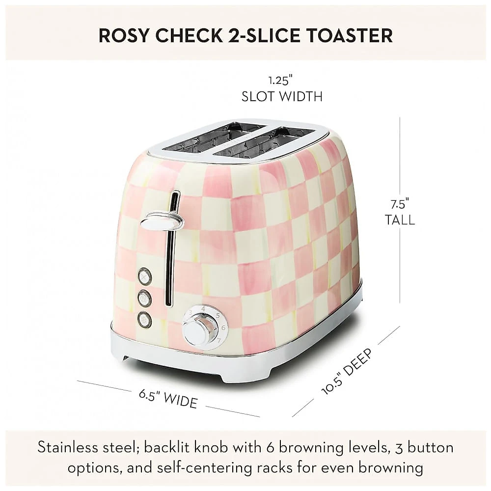 Conjunto chaleira elétrica e torradeira 2 fatias MacKenzie-Childs Rosy Check rosa e branca inox 110V