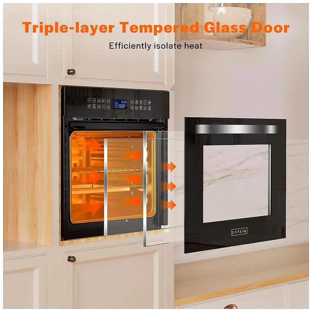Forno elétrico de embutir 60 cm Empava preto 65L convecção, grill e rotisserie 10 modos de cozimento 3200W 220V