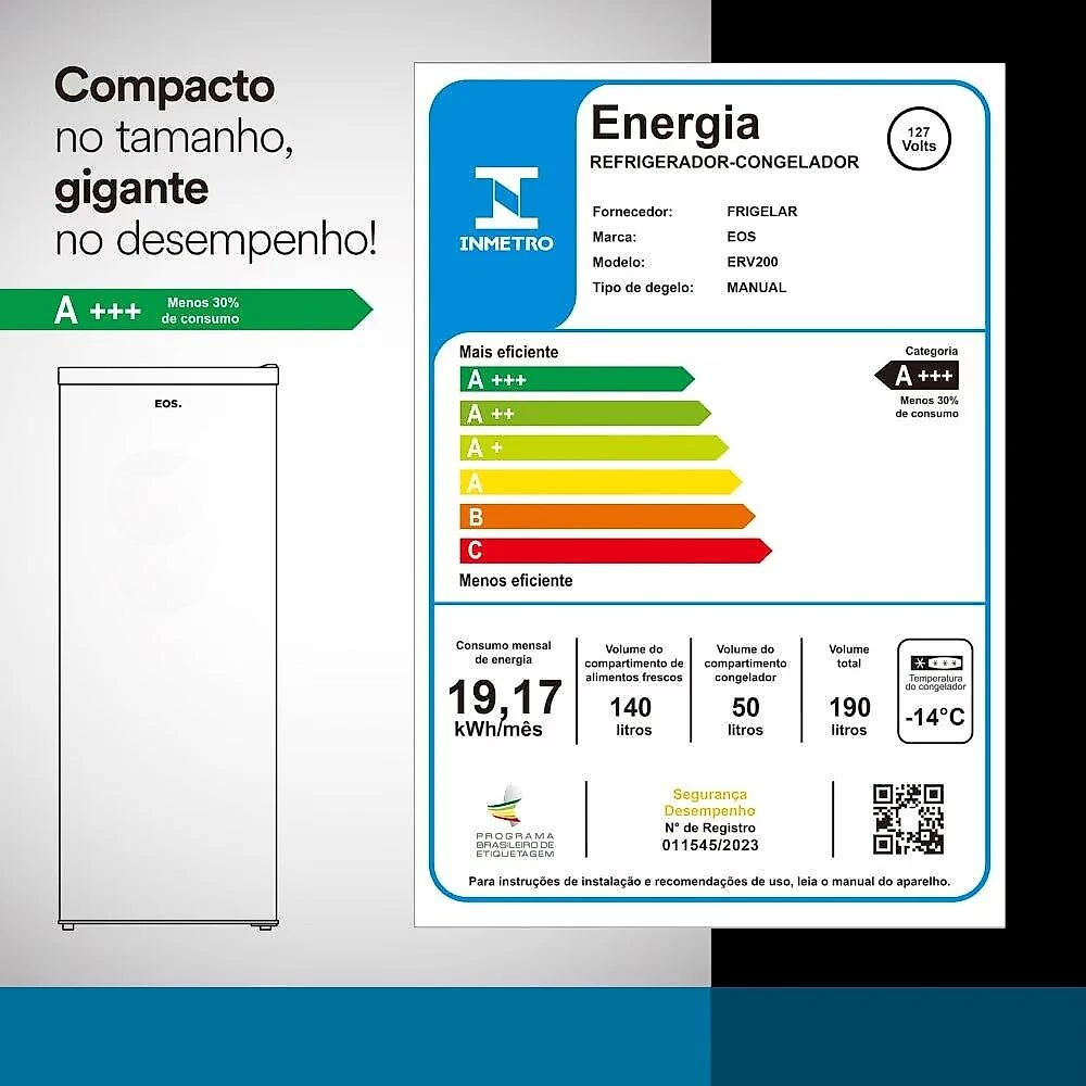 Geladeira EOS 192 Litros Branco ERV201B 110V