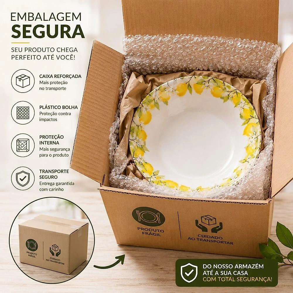 Prato Fundo Limão Siciliano 21cm Cerâmica Elegante para Sopas Branco Lyor