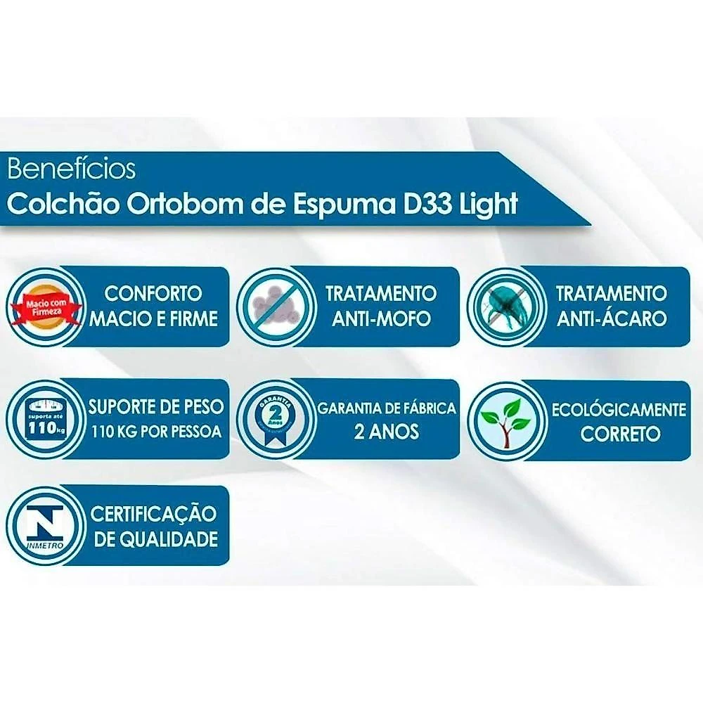 Cama Box Baú Casal: Colchão Espuma D33 Ortobom Light Saúde + Base Crc Courano White (138x188)