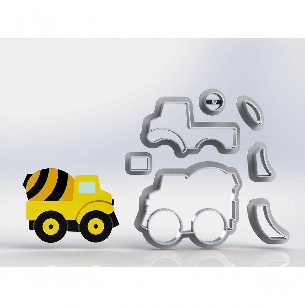 Cortador Obra Construção Caminhão Betoneira Modular Plástico PLA 6CM Branco HB Formas e Cortadores
