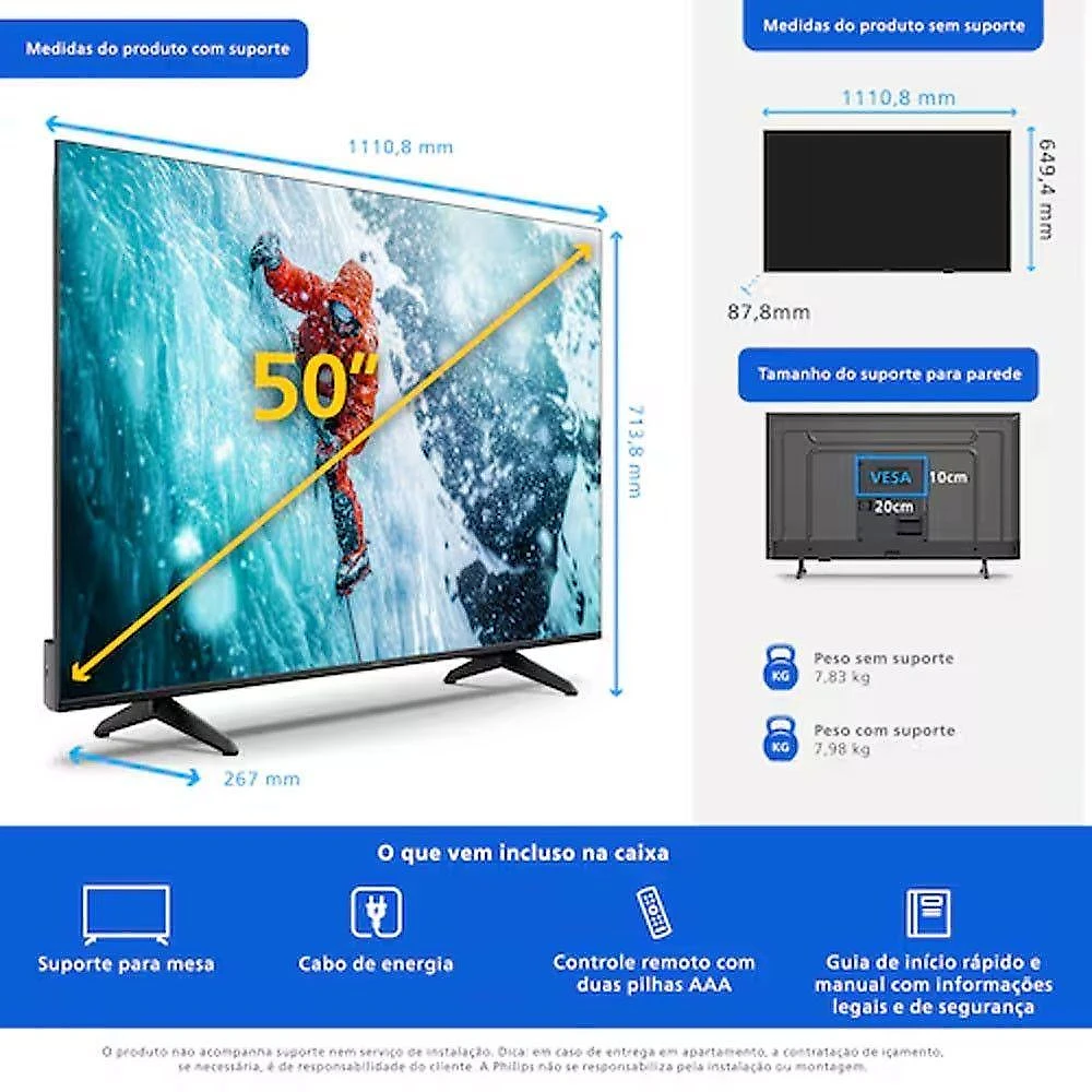 Smart TV Philips 50PUG7300-78 50 Polegadas 4K UHD LED Bivolt