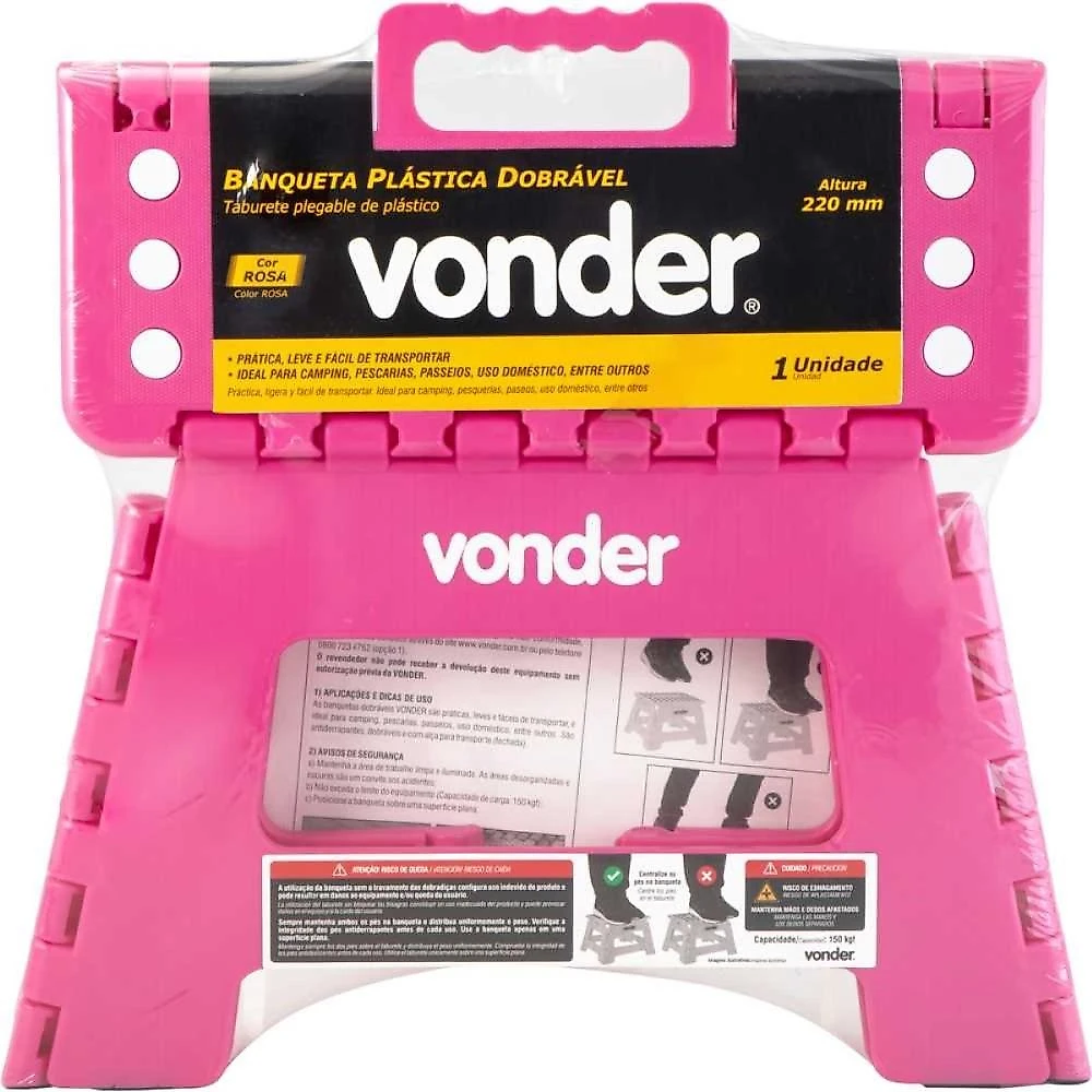 Banqueta plástica dobrável rosa 220mm vonder