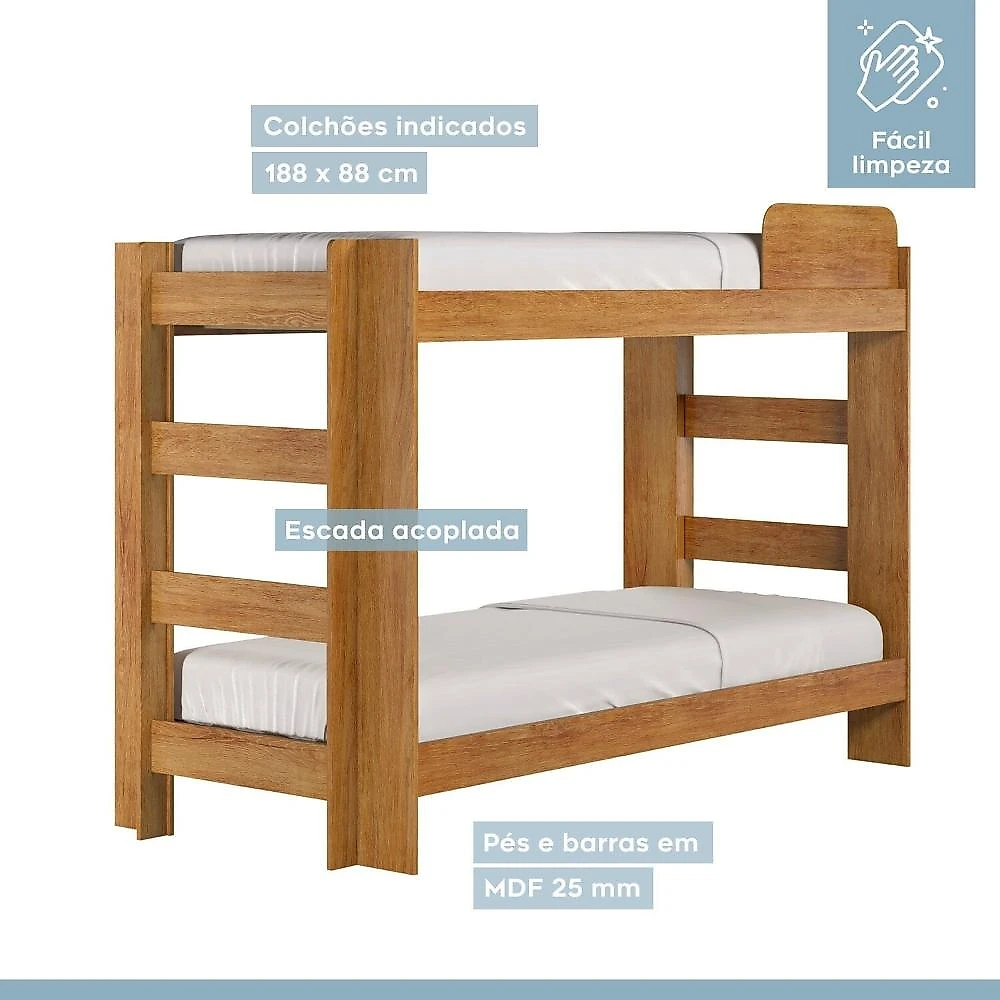 Quarto Infantil Completo com Guarda-roupa e Beliche Théo Amadeirado