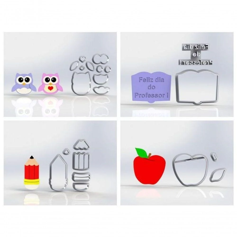 Cortador Kit Dia dos Professores Mod 02 Plástico PLA 6CM 4 Modelos HB Formas e Cortadores