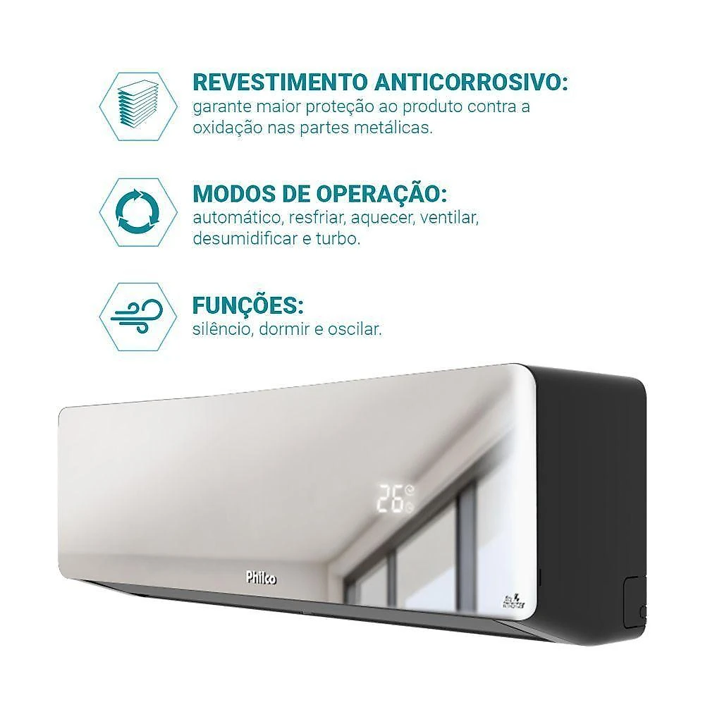 Ar condicionado split inverter philco pac12qg espelhado 12000 btus quente e frio 220v