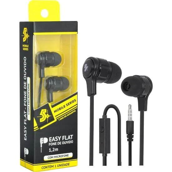 Fone de ouvido 5+ easy flat com microfone preto