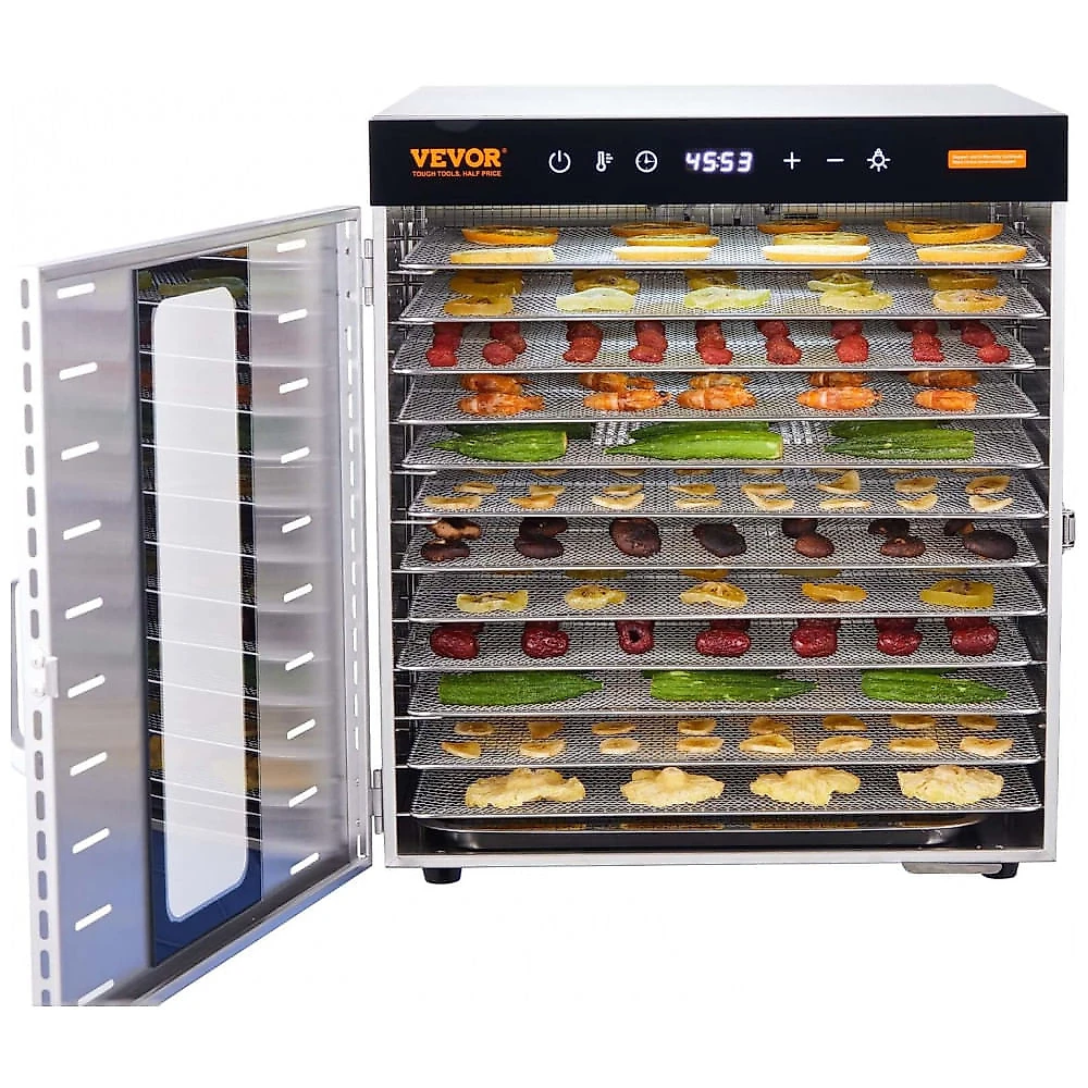 Desidratador de Alimentos VEVOR 10 Bandejas Prata 1000W com Timer e Temperatura Ajustáveis 240V