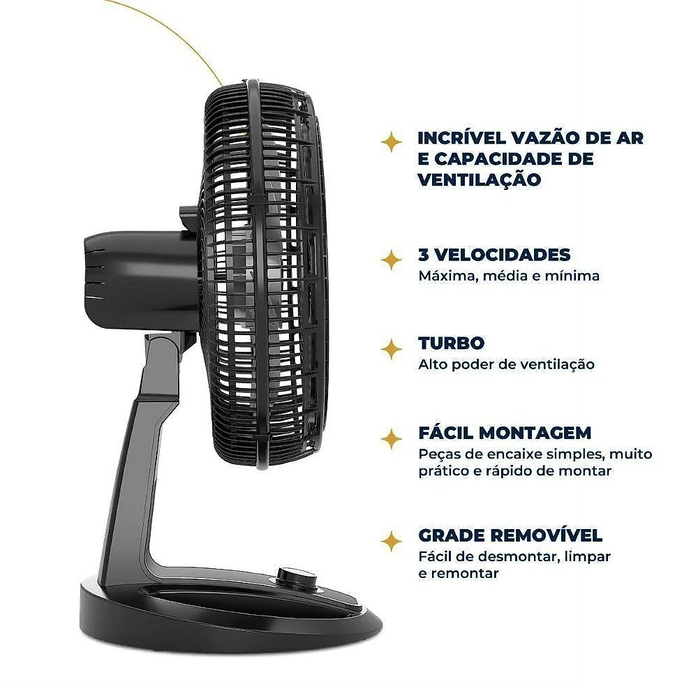 Ventilador de mesa britânia 174w 8 pás 3 velocidades preto maxx force bvt481 220v