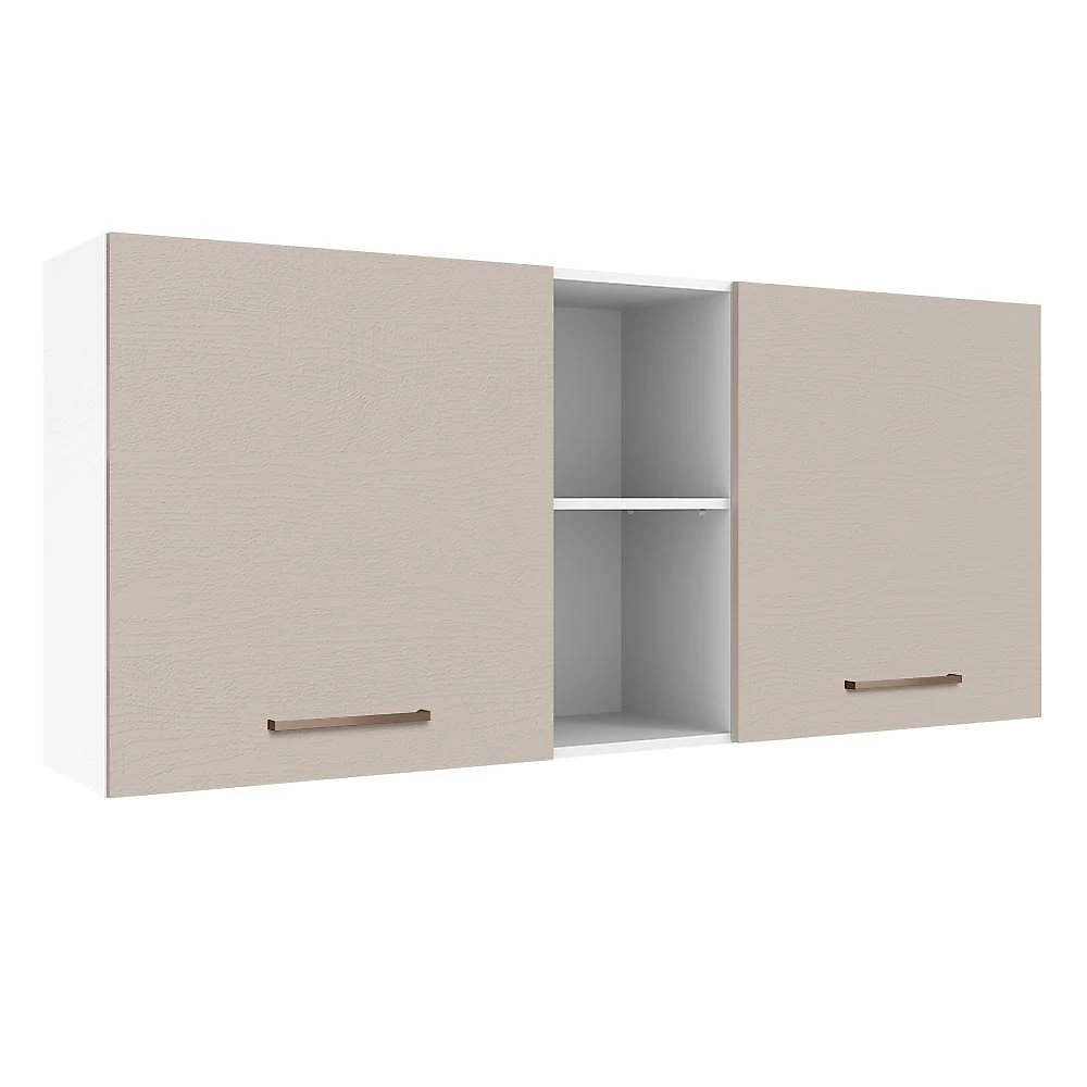 Armário de cozinha aéreo 150 cm 2 portas e 2 nichos branco/crema agata madesa